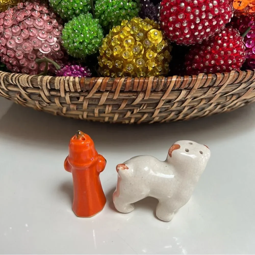 Quirky Vintage Dog and Fire Hydrant Salt and Pepper Shakers Set